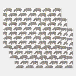 Feuille De Papier Cadeau Rhinoceros psychédélique