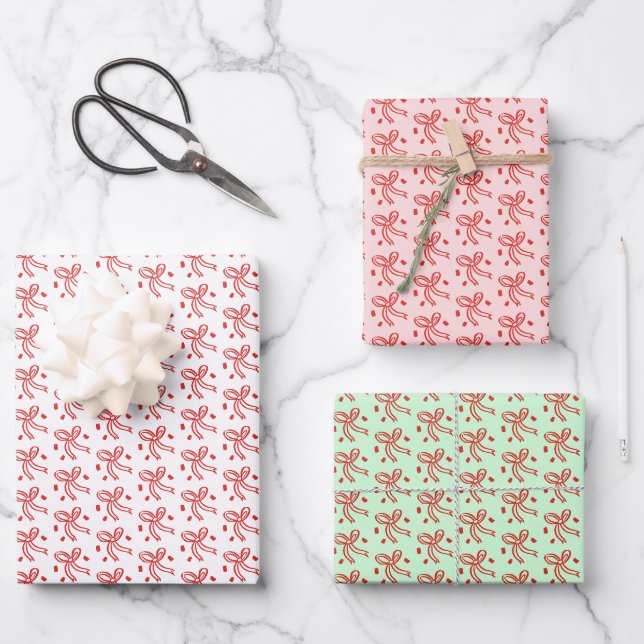 Feuille De Papier Cadeau Ribbon Bows Doodle CHRISTMAS Holiday Red (Recto)