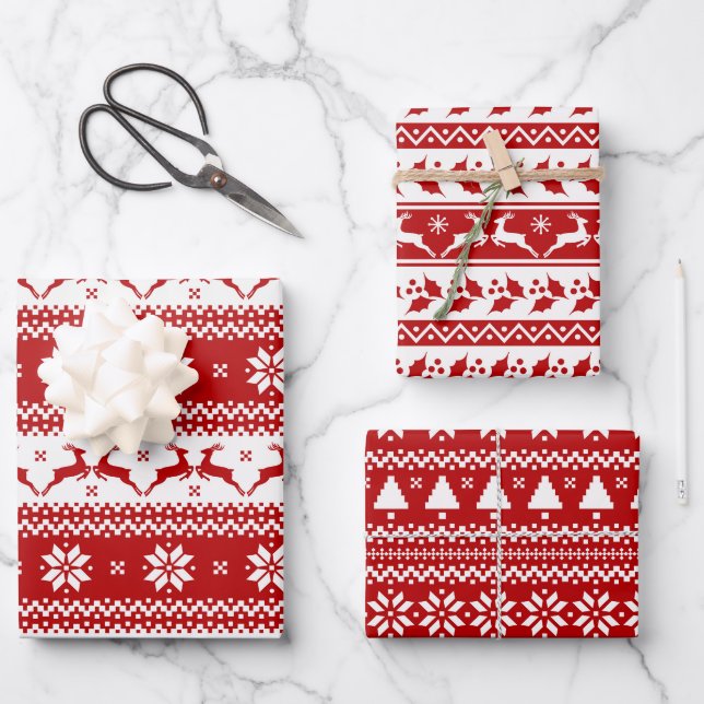 Feuille De Papier Cadeau Rindeer et Arbre de Noël moche (Recto)