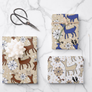 Feuille De Papier Cadeau Rinder On Blue and Brown