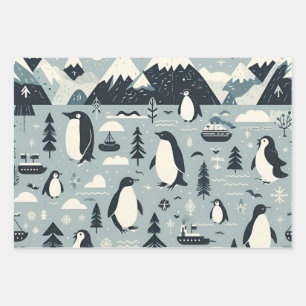 Feuille De Papier Cadeau Ringouins nordiques d'hiver Sceau Abstrait