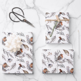 Feuille De Papier Cadeau Robin Bird Bois Végétation Noël
