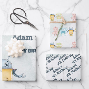 Feuille De Papier Cadeau Robot Anniversaire