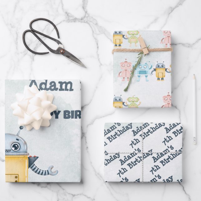 Feuille De Papier Cadeau Robot Anniversaire (Recto)