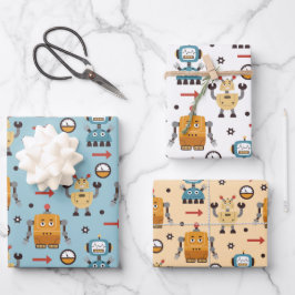Feuille De Papier Cadeau Robots mignons