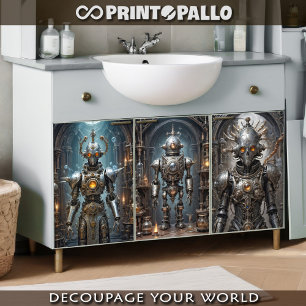 Feuille De Papier Cadeau Robots rétrofuturistes steampunk tryptiques