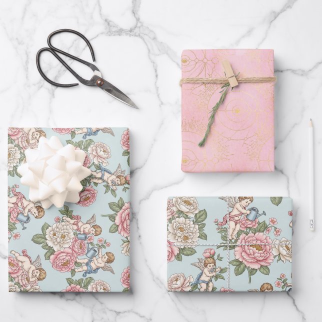Feuille De Papier Cadeau Rococo Revival Cherub Floral Toile Wrapping Paper (Recto)