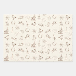 Feuille De Papier Cadeau Rodéo Ouest Neutre Brown & Jeu Bleu