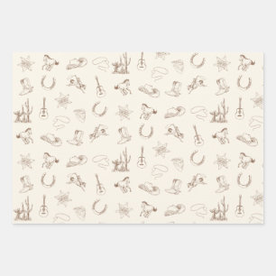 Feuille De Papier Cadeau Rodéo Ouest Neutre Brown & Jeu Bleu