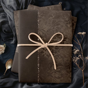 Feuille De Papier Cadeau Romance en bronze de minuit   Satiny Grunge Damask