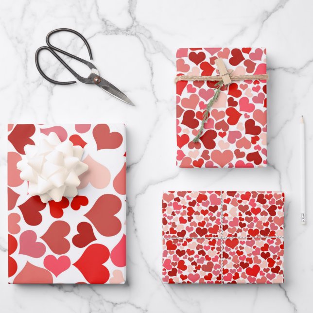 Feuille De Papier Cadeau Romantique Conception de Coeur Rose rouge Plat (Recto)