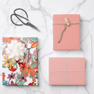 Feuille De Papier Cadeau Romantique Floral doux rose vert pêche classique
