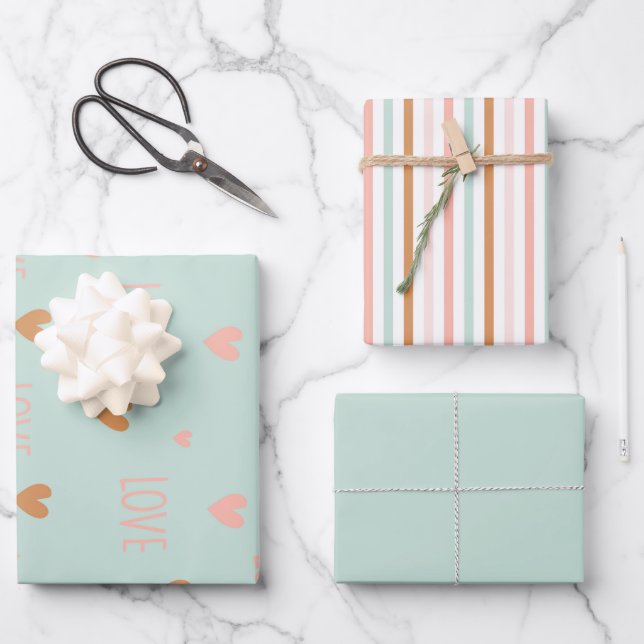 Feuille De Papier Cadeau Romantique vert Love mots ensemble 3 (Recto)