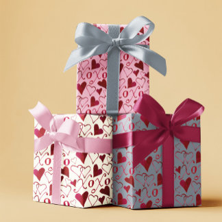 Feuille De Papier Cadeau Romantique XXOO Calligraphie Coeurs Saint-Valentin