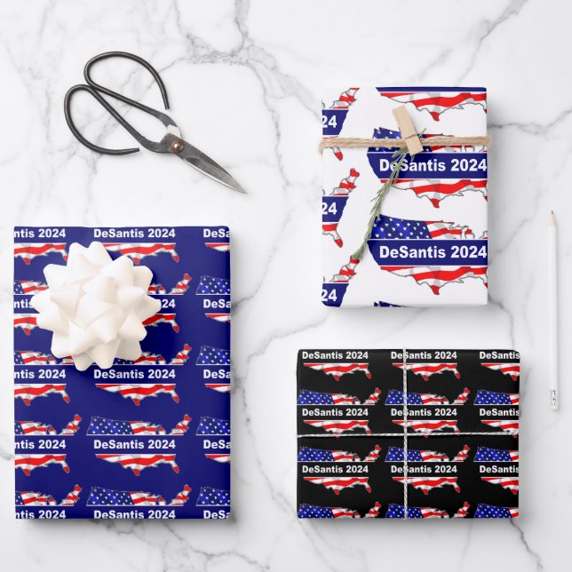 Feuille De Papier Cadeau Ron DeSantis 2024 USA (Recto)
