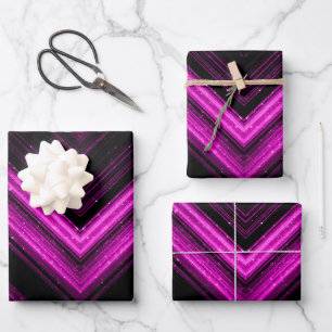 Feuille De Papier Cadeau Rondelle noir magenta rose brillant métallique