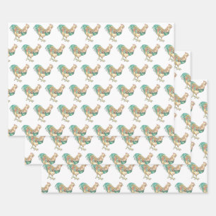 Feuille De Papier Cadeau Rooster coloré