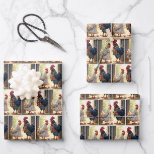Feuille De Papier Cadeau Rooster et Humour Hen