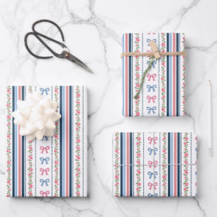 Feuille De Papier Cadeau Rose Bleu Coquette Arc Babaptême Anniversaire