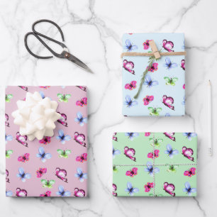 Feuille De Papier Cadeau Rose Bleu Vert Papillon Baby Shower Anniversaire