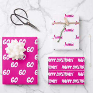 Feuille De Papier Cadeau ROSE CHAUD 60e Anniversaire Nom Personnalisé