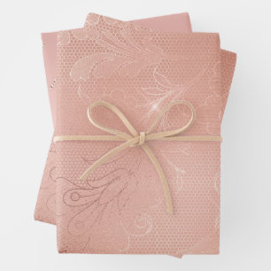Feuille De Papier Cadeau Rose chic Mariage en dentelle or