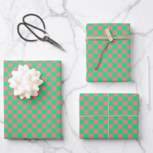 Feuille De Papier Cadeau Rose classique, vert plaid