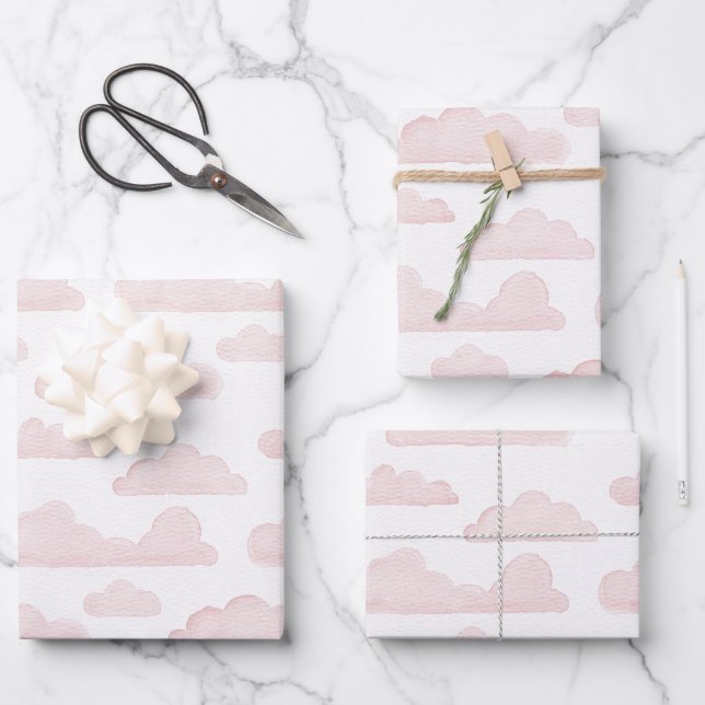 Feuille De Papier Cadeau Rose Dreamtime Aquarelle Nuages Enveloppement Papi (Recto)