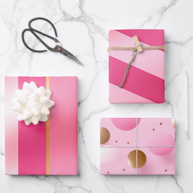Feuille De Papier Cadeau Rose élégant et tons métallisés (Recto)
