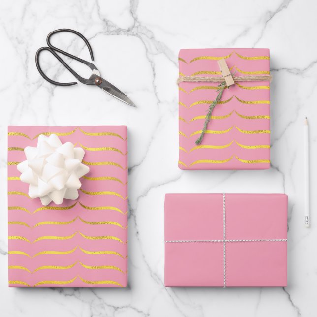 Feuille De Papier Cadeau Rose et or (Recto)