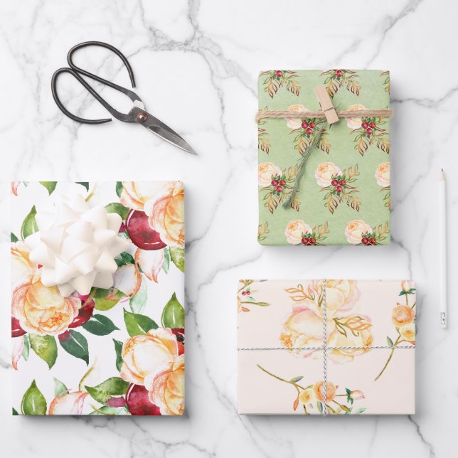 Feuille De Papier Cadeau Rose féminine, Berries et Foliage (Recto)