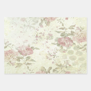 Feuille De Papier Cadeau Rose Florale Rose Chic Usé