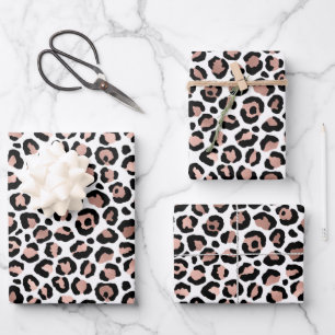 Feuille De Papier Cadeau Rose Gold Imprimé Léopard Noir Tendance