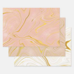 Feuille De Papier Cadeau Rose Gold Marble Agate Pailleté