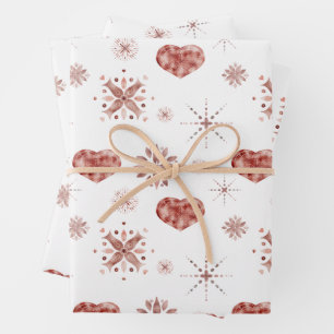 Feuille De Papier Cadeau Rose Gold Noël Cœurs et Neige