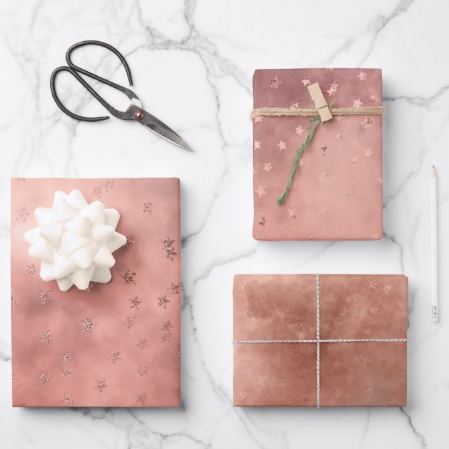 Feuille De Papier Cadeau Rose Gold Nuage Étoilé Sombre (Recto)