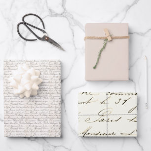 Feuille De Papier Cadeau Rose Gold Script Français Vintage