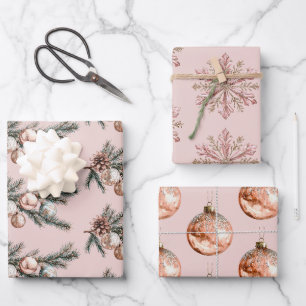 Feuille De Papier Cadeau Rose Gold Snowflakes Ornements Noël