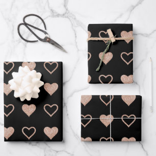 Feuille De Papier Cadeau Rose Motif Gold Heart Mariage