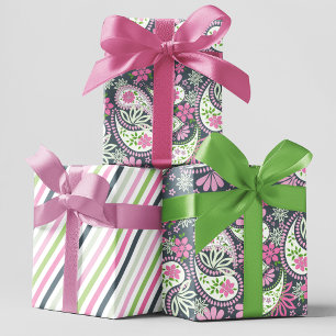Feuille De Papier Cadeau Rose Paisley Imprimer Motif brillant