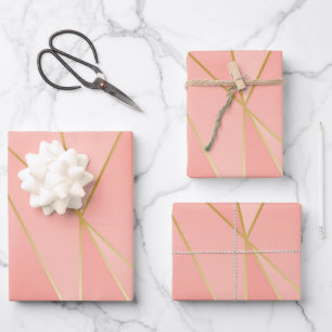 Feuille De Papier Cadeau Rose pâle Avec Lignes D'Or