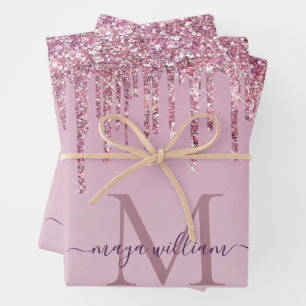 Feuille De Papier Cadeau Rose Parties scintillant Lecteurs Monogramme Perso