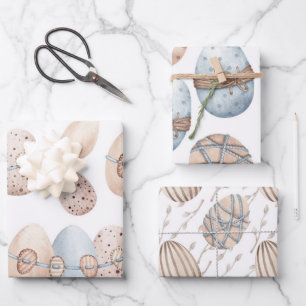 FEUILLE DE PAPIER CADEAU ROSE PASTEL & OEUFS DE PÂQUES BLEUS