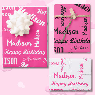 Feuille De Papier Cadeau ROSE Personnalisé NOM Joyeux cadeau d'anniversaire