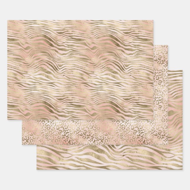 Feuille De Papier Cadeau Rose Rose Blush Gold Zebra Imprimer (Lot)