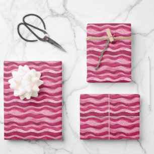 Feuille De Papier Cadeau Rose sur Aquarelle rose Lignes ondulées