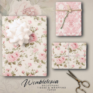 Feuille De Papier Cadeau Rose vintage & Damask Elegant   Pastel Pink