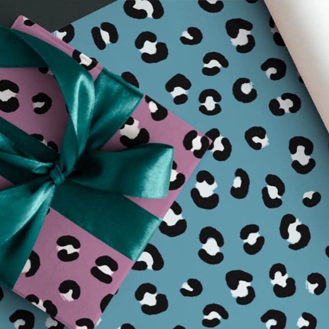 Feuille De Papier Cadeau Rose, Violet, Empreinte de léopard Blue Chic (Créateur téléchargé)