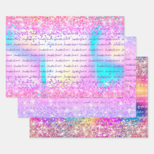Feuille De Papier Cadeau Rose violet Parties scintillant holographique Douc