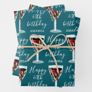 Feuille De Papier Cadeau Roseau Aquarelle Vin Rouge 60e Anniversaire